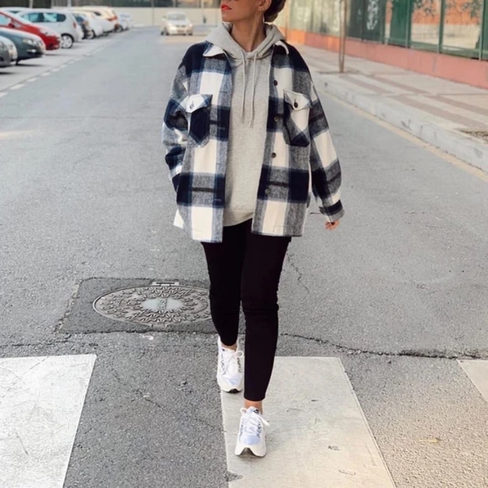 SOLD OUT Royal Plaid Oversized Flannel Shacket Shirt Jacket - Picture 2 of 4